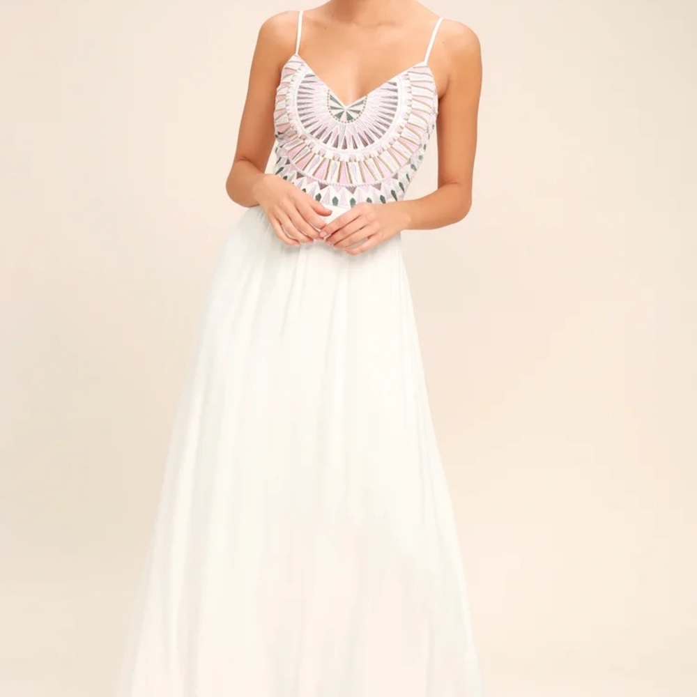 Ascension Island White Embroidered Maxi Dress